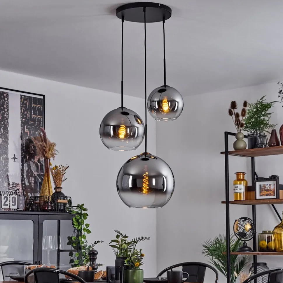 Suspension Verre 20 Cm, 25 Cm, 30Cm Koyoto Chrome, Clair, Fume, 3 Lumieres