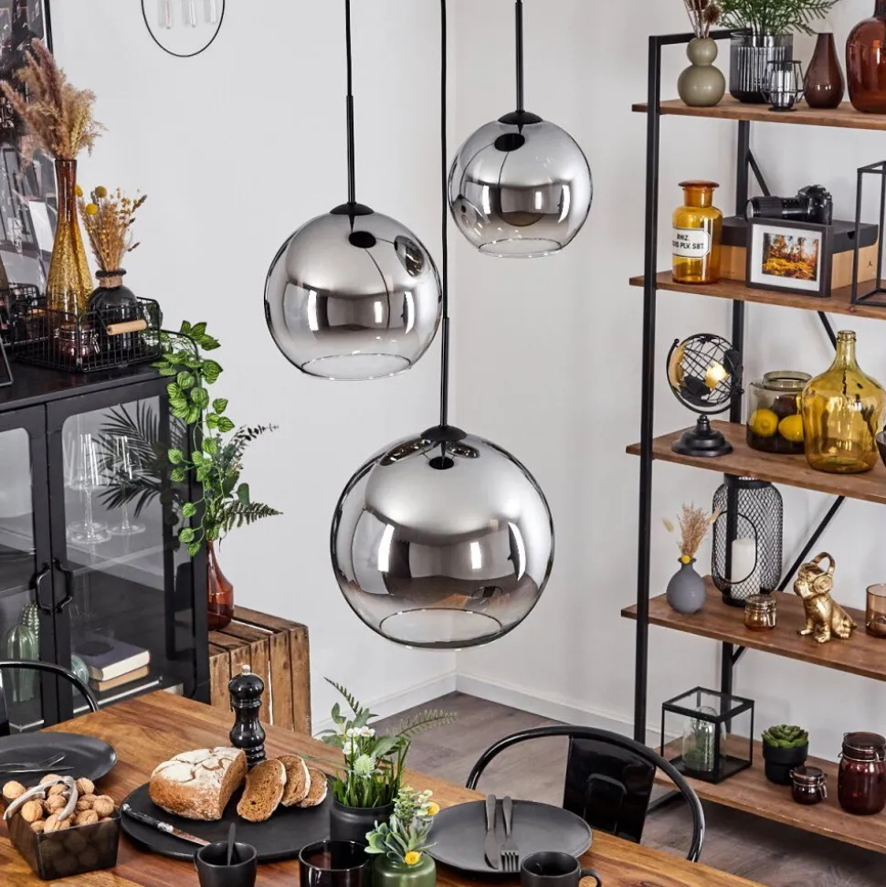 Suspension Verre 20 Cm, 25 Cm, 30Cm Koyoto Chrome, Clair, Fume, 3 Lumieres