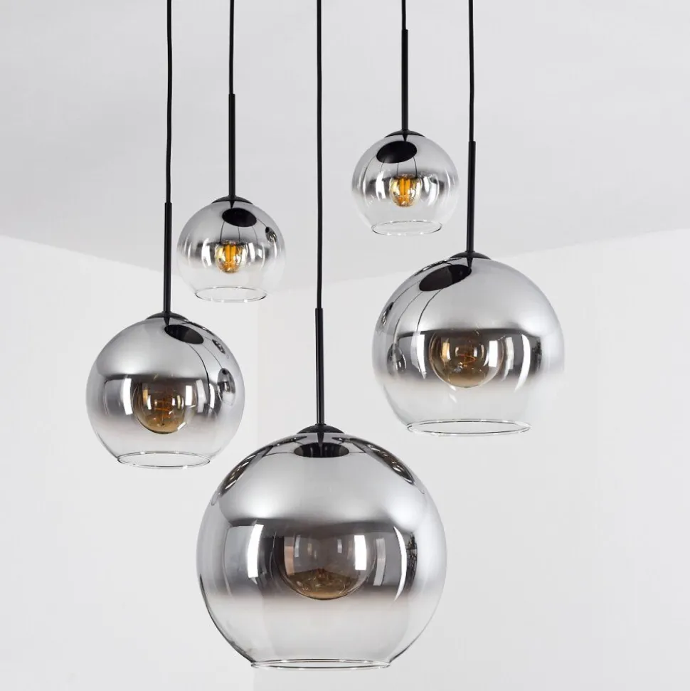 Suspension Verre 15 Cm, 20 Cm, 25 Cm, 30Cm Koyoto Clair, Fume, 5 Lumieres