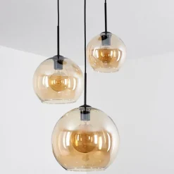 Suspension Verre 20 Cm, 25 Cm, 30Cm Koyoto Ambre, 3 Lumieres