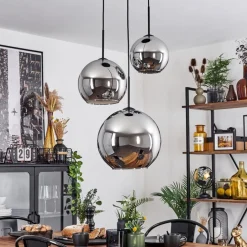 Suspension Verre 20 Cm, 25 Cm, 30Cm Koyoto Chrome, Fume, 3 Lumieres