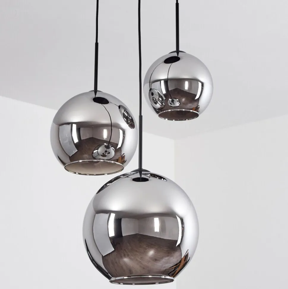 Suspension Verre 20 Cm, 25 Cm, 30Cm Koyoto Chrome, Fume, 3 Lumieres