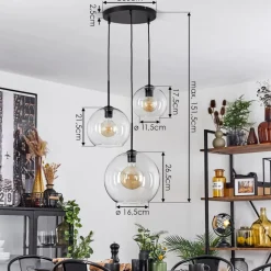 Suspension Verre 20 Cm, 25 Cm, 30Cm Koyoto Clair, 3 Lumieres