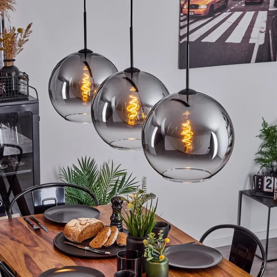 Suspension Verre 30 Cm Koyoto Clair, Fume, 3 Lumieres