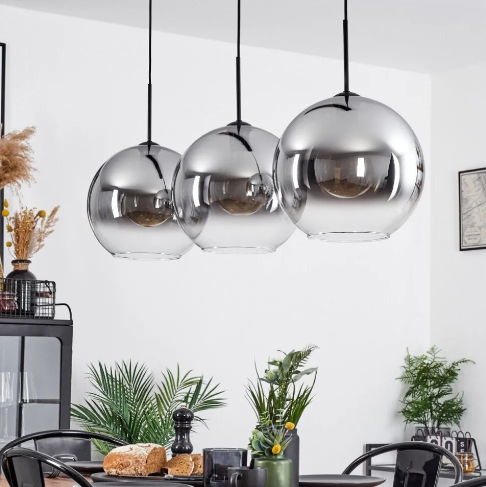 Suspension Verre 30 Cm Koyoto Clair, Fume, 3 Lumieres