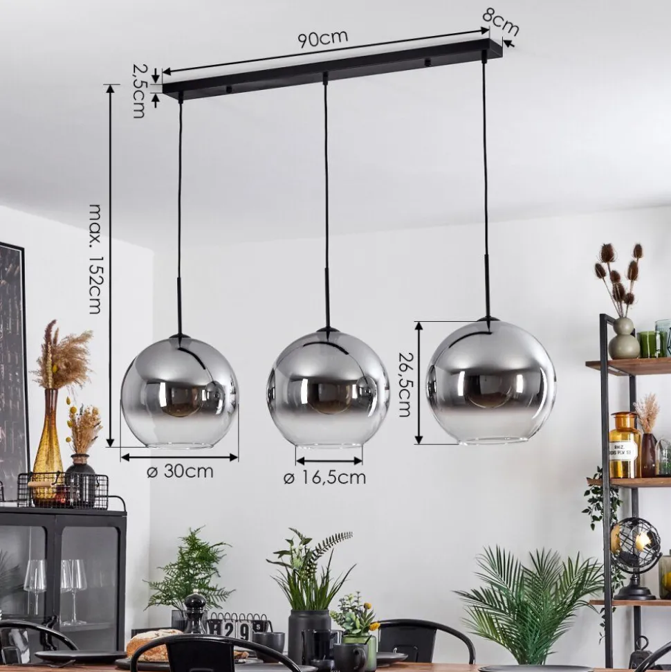 Suspension Verre 30 Cm Koyoto Clair, Fume, 3 Lumieres