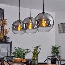 Suspension Verre 30 Cm Koyoto Clair, Fume, 3 Lumieres