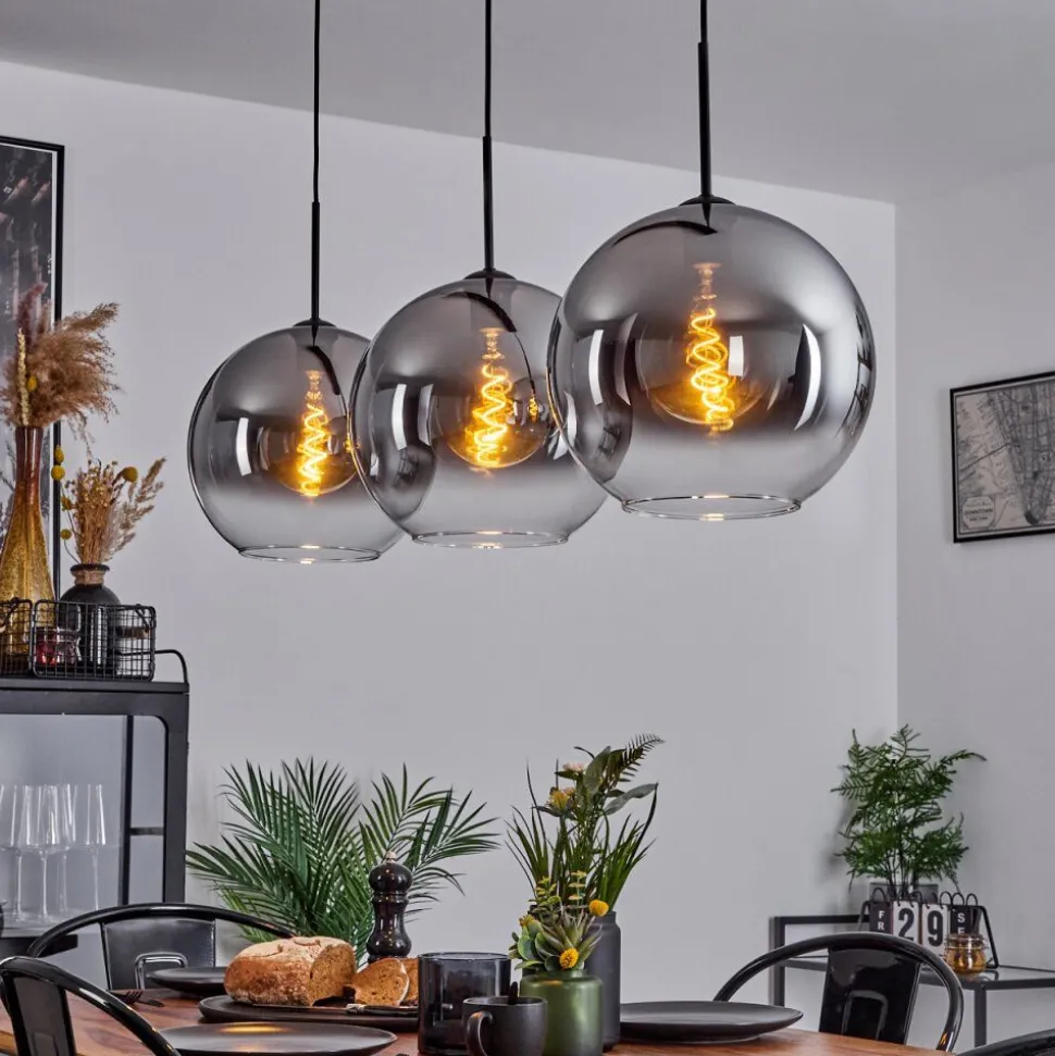 Suspension Verre 30 Cm Koyoto Clair, Fume, 3 Lumieres