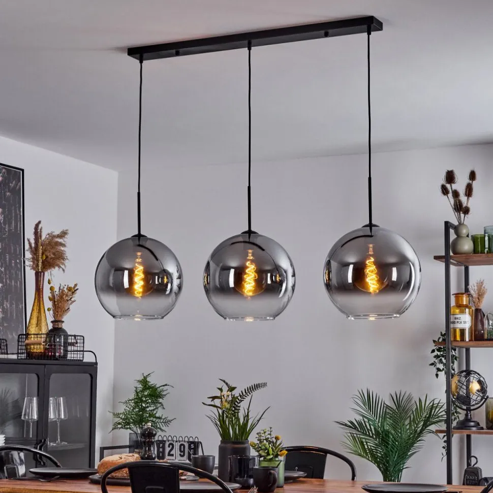 Suspension Verre 30 Cm Koyoto Clair, Fume, 3 Lumieres
