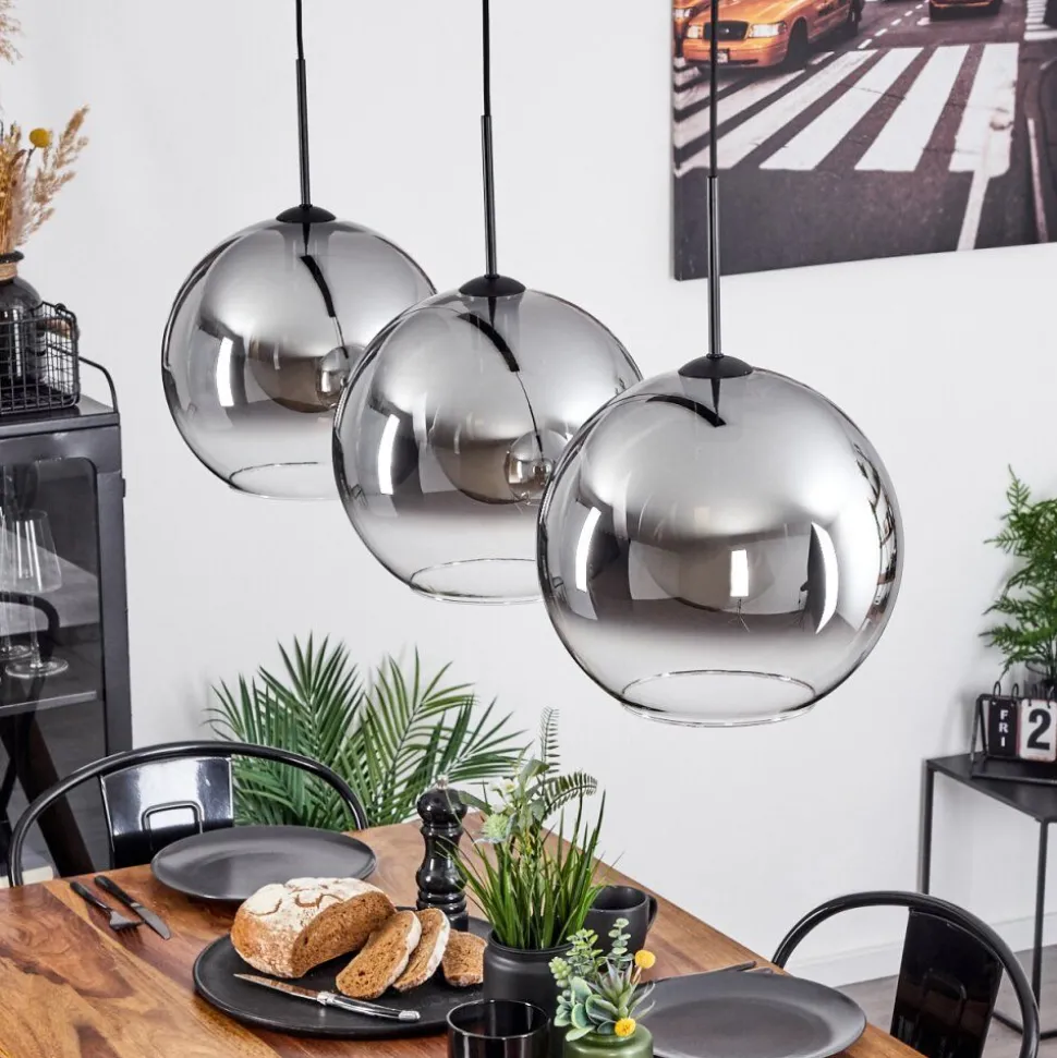 Suspension Verre 30 Cm Koyoto Clair, Fume, 3 Lumieres