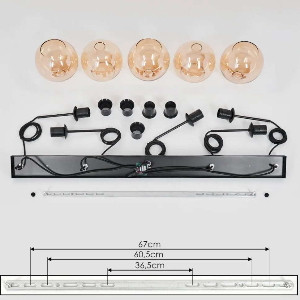Suspension Verre 15 Cm Koyoto Ambre, 5 Lumieres