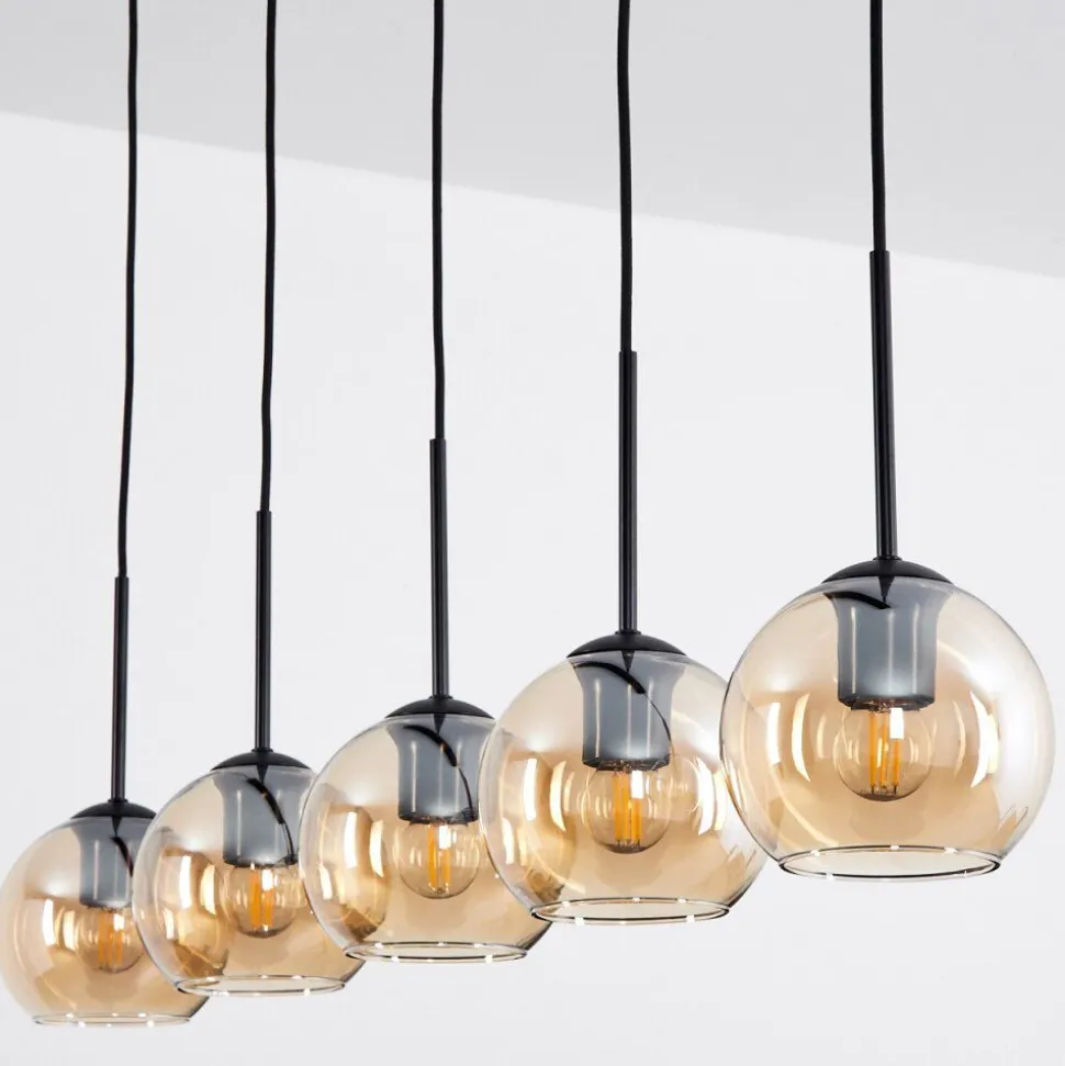 Suspension Verre 15 Cm Koyoto Ambre, 5 Lumieres