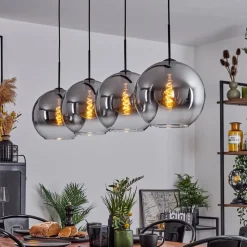Suspension Verre 30 Cm Koyoto Clair, Fume, 4 Lumieres