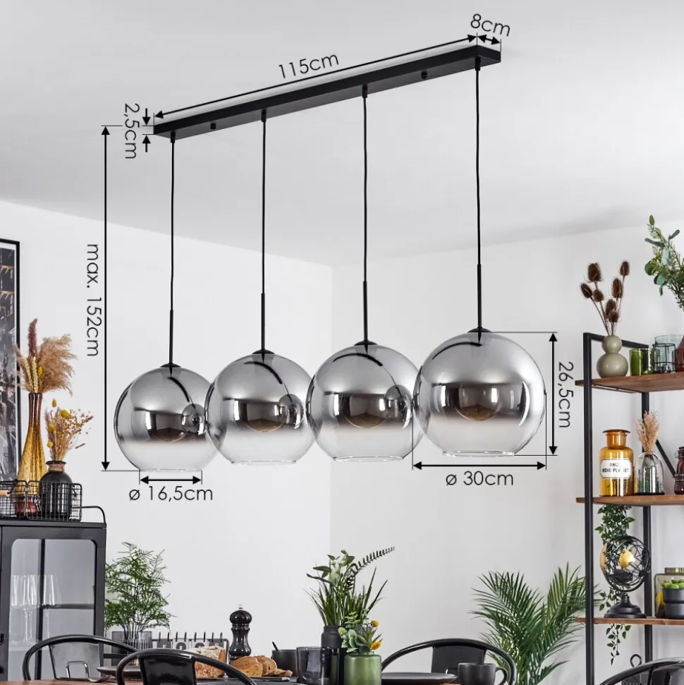 Suspension Verre 30 Cm Koyoto Clair, Fume, 4 Lumieres