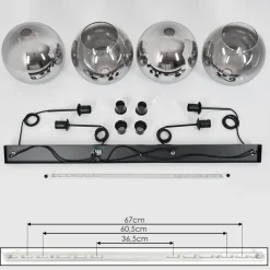 Suspension Verre 30 Cm Koyoto Clair, Fume, 4 Lumieres