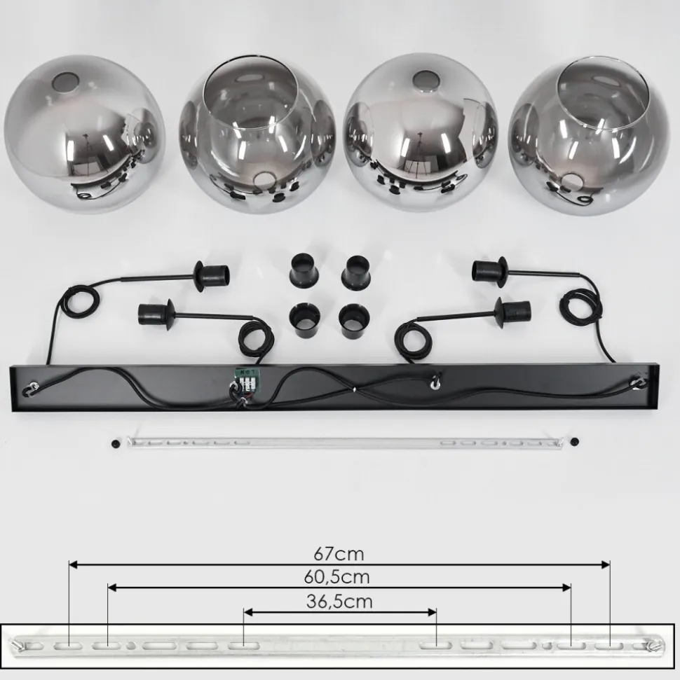 Suspension Verre 30 Cm Koyoto Clair, Fume, 4 Lumieres