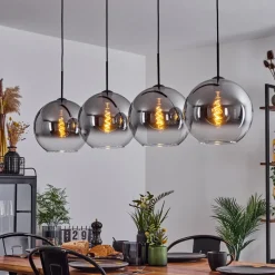 Suspension Verre 30 Cm Koyoto Clair, Fume, 4 Lumieres