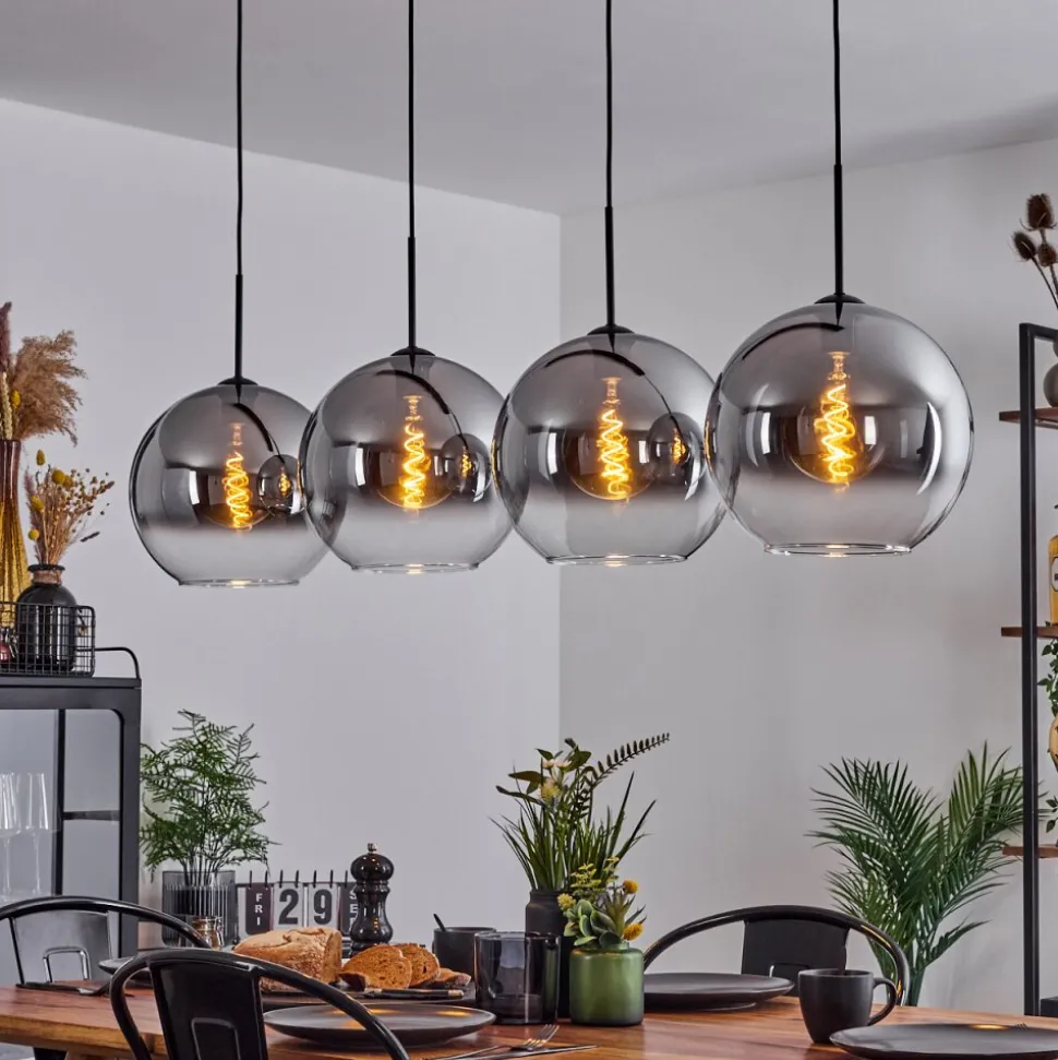 Suspension Verre 30 Cm Koyoto Clair, Fume, 4 Lumieres