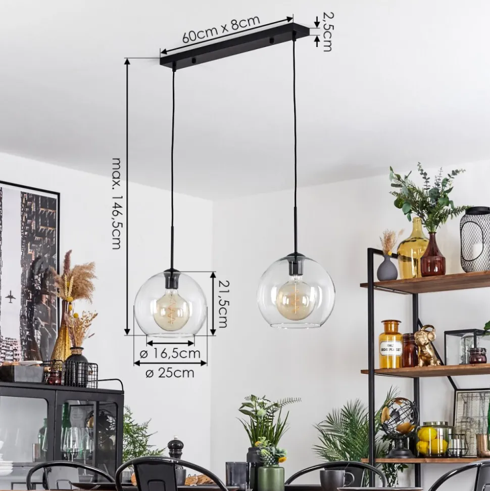 Suspension Verre 25 Cm Koyoto Clair, 2 Lumieres