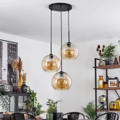 Suspension Verre 25 Cm Koyoto Ambre, 3 Lumieres