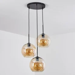 Suspension Verre 25 Cm Koyoto Ambre, 3 Lumieres