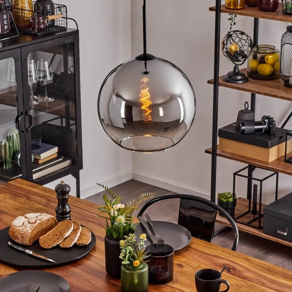 Suspension Verre 30 Cm Koyoto Chrome, Clair, Fume, 1 Lumiere