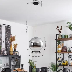 Suspension Verre 30 Cm Koyoto Chrome, Clair, Fume, 1 Lumiere