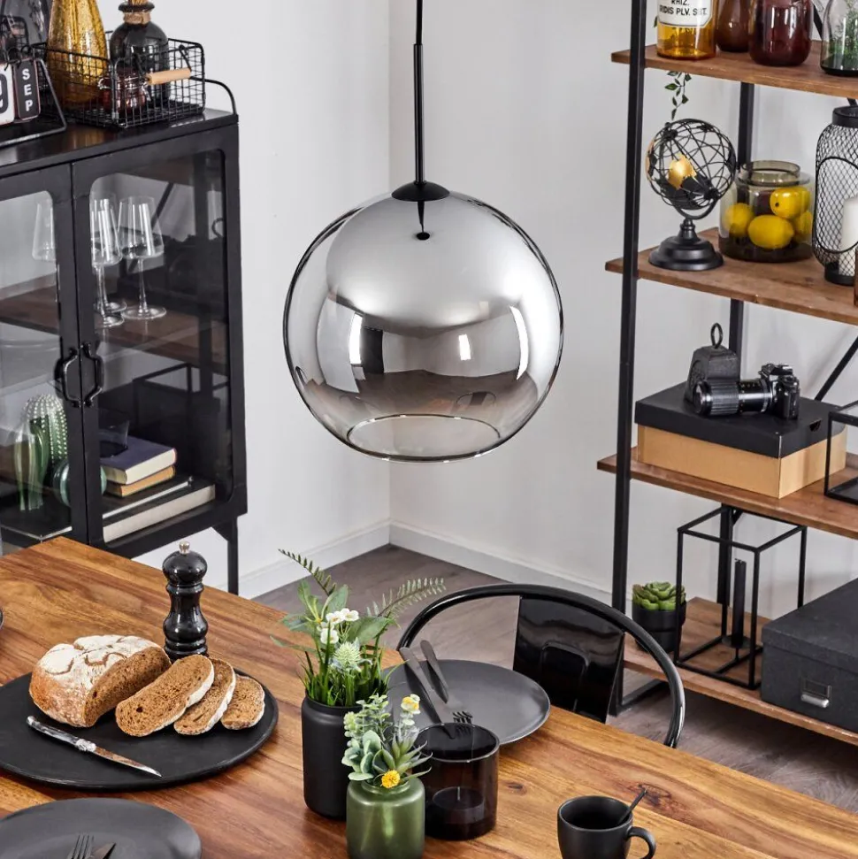 Suspension Verre 30 Cm Koyoto Chrome, Clair, Fume, 1 Lumiere