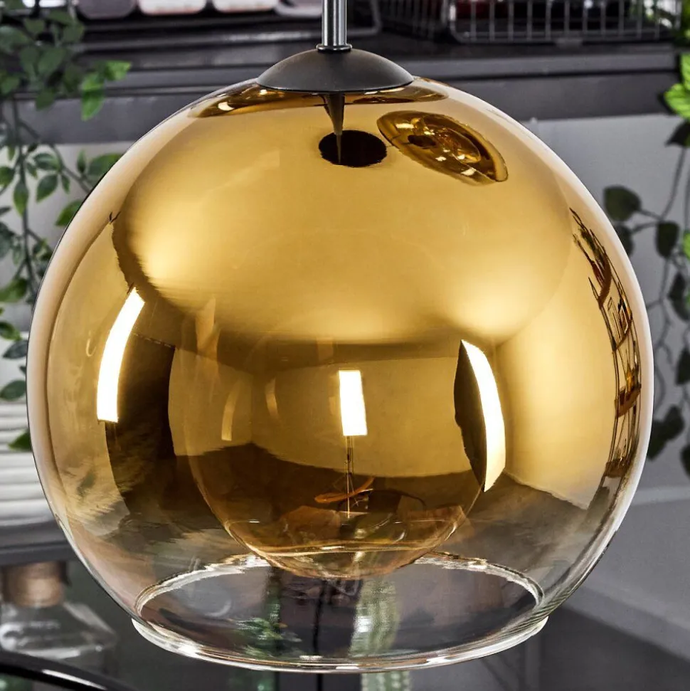 Suspension Verre 25 Cm Koyoto Or, Clair, 3 Lumieres
