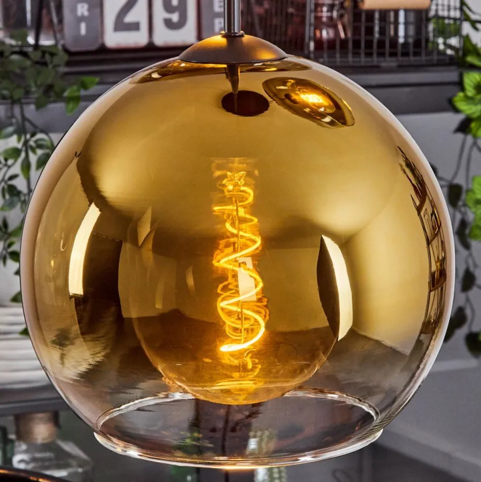 Suspension Verre 25 Cm Koyoto Or, Clair, 3 Lumieres