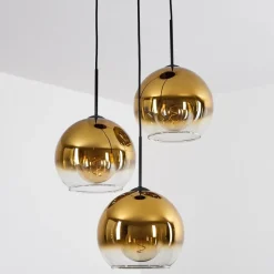 Suspension Verre 25 Cm Koyoto Or, Clair, 3 Lumieres