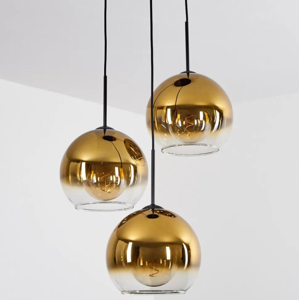 Suspension Verre 25 Cm Koyoto Or, Clair, 3 Lumieres