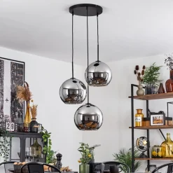 Suspension Verre 25 Cm Koyoto Chrome, Fume, 3 Lumieres
