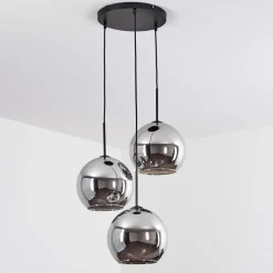 Suspension Verre 25 Cm Koyoto Chrome, Fume, 3 Lumieres