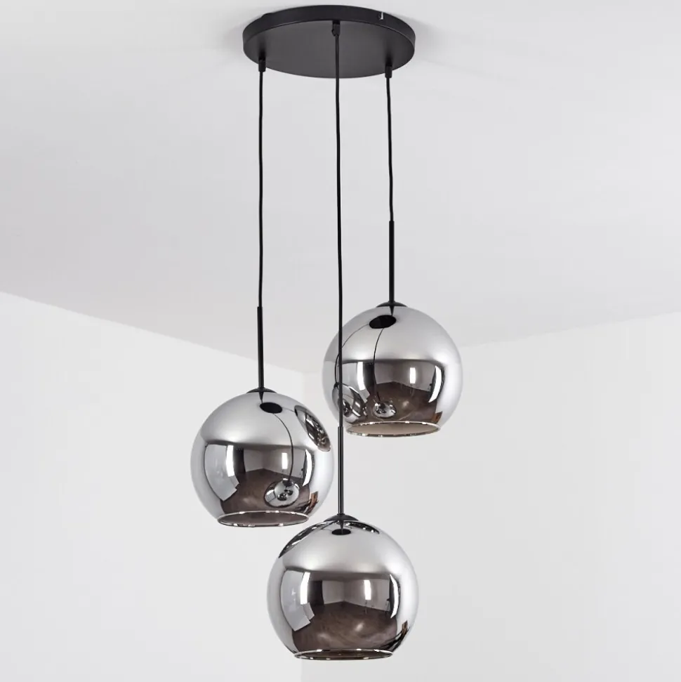 Suspension Verre 25 Cm Koyoto Chrome, Fume, 3 Lumieres