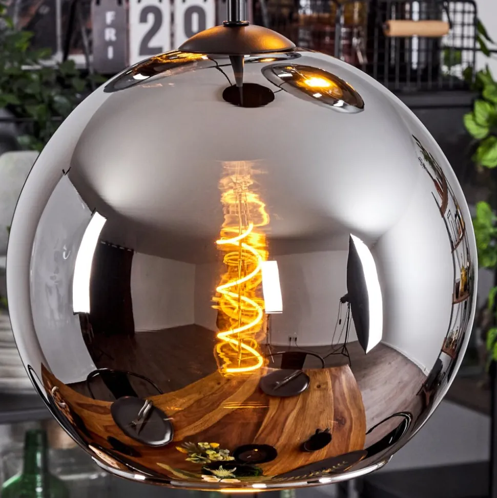 Suspension Verre 25 Cm Koyoto Chrome, Fume, 3 Lumieres