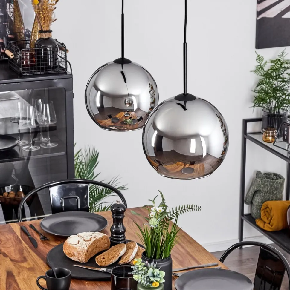 Suspension Verre 25 Cm Koyoto Chrome, Fume, 2 Lumieres