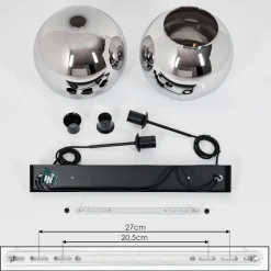 Suspension Verre 25 Cm Koyoto Chrome, Fume, 2 Lumieres