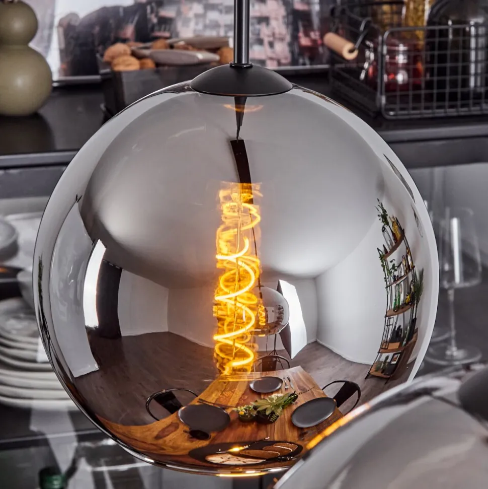 Suspension Verre 25 Cm Koyoto Chrome, Fume, 2 Lumieres