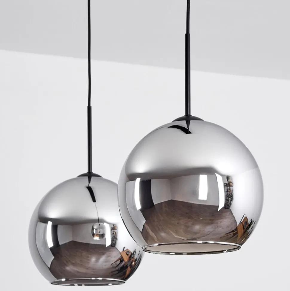 Suspension Verre 25 Cm Koyoto Chrome, Fume, 2 Lumieres