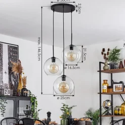 Suspension Verre 25 Cm Koyoto Clair, 3 Lumieres