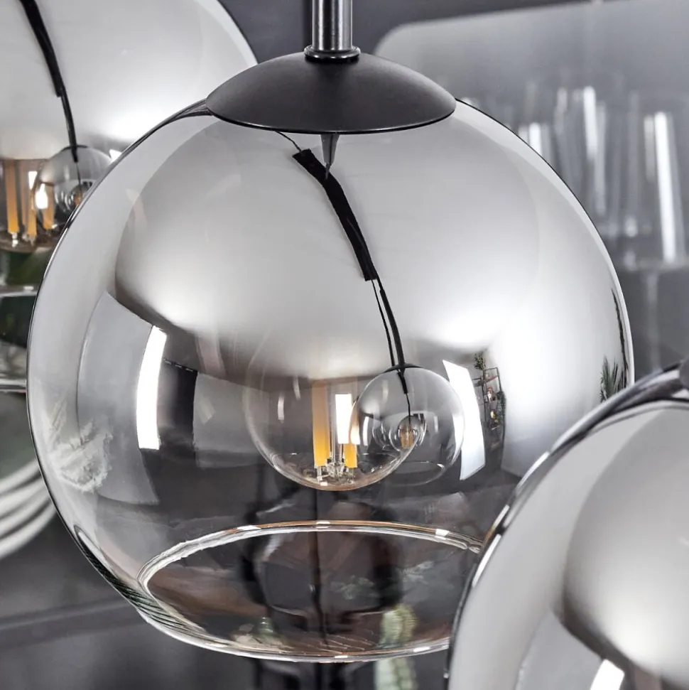 Suspension Verre 15 Cm Koyoto Chrome, Clair, Fume, 3 Lumieres