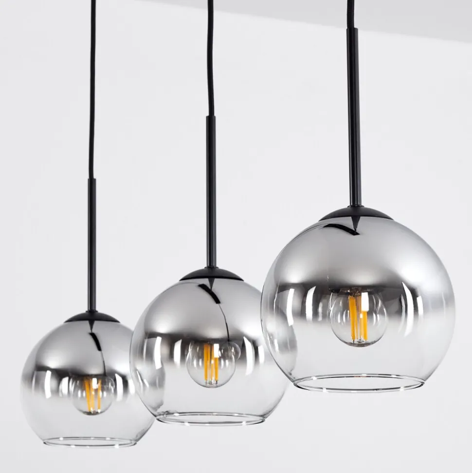Suspension Verre 15 Cm Koyoto Chrome, Clair, Fume, 3 Lumieres