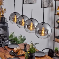 Suspension Verre 25 Cm Koyoto Clair, Fume, 4 Lumieres