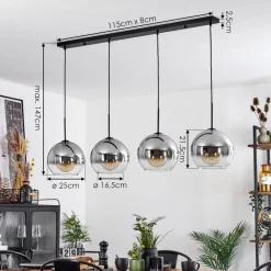 Suspension Verre 25 Cm Koyoto Clair, Fume, 4 Lumieres