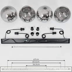 Suspension Verre 25 Cm Koyoto Clair, Fume, 4 Lumieres