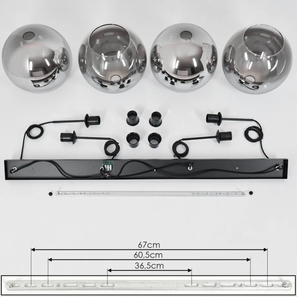 Suspension Verre 25 Cm Koyoto Clair, Fume, 4 Lumieres