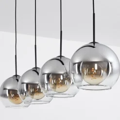 Suspension Verre 25 Cm Koyoto Clair, Fume, 4 Lumieres
