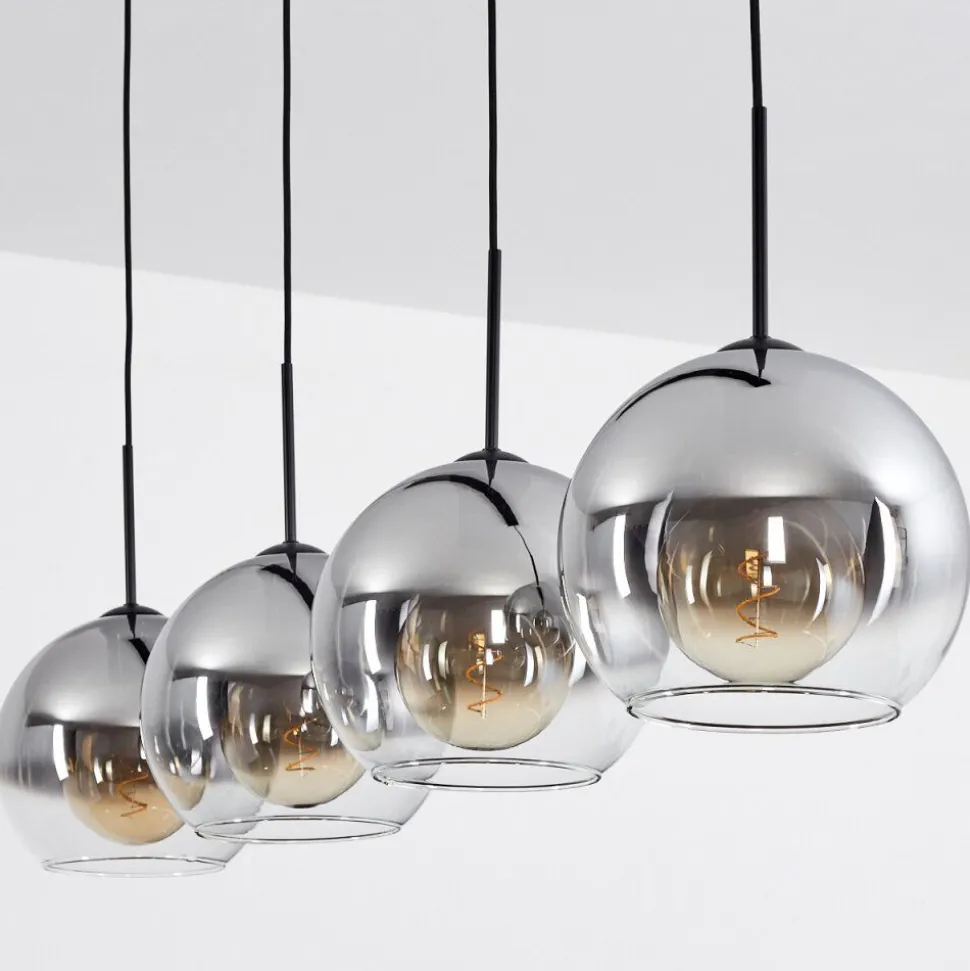 Suspension Verre 25 Cm Koyoto Clair, Fume, 4 Lumieres