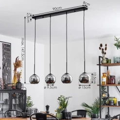 Suspension Verre 15 Cm Koyoto Chrome, Fume, 4 Lumieres